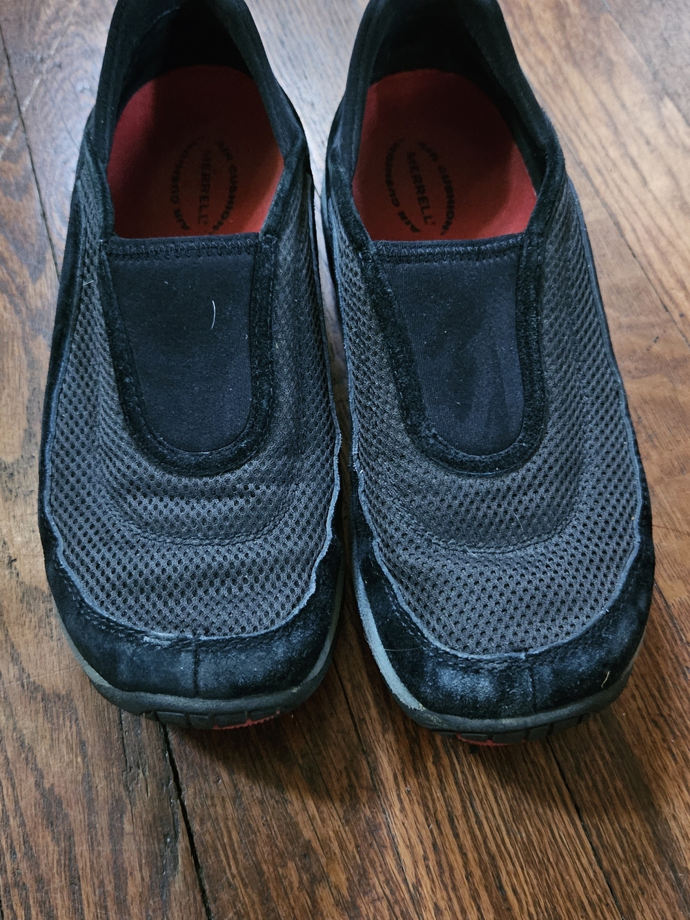 Merrell Women's Black Slip-On Mesh Sneakers with Red Insole, Size 8